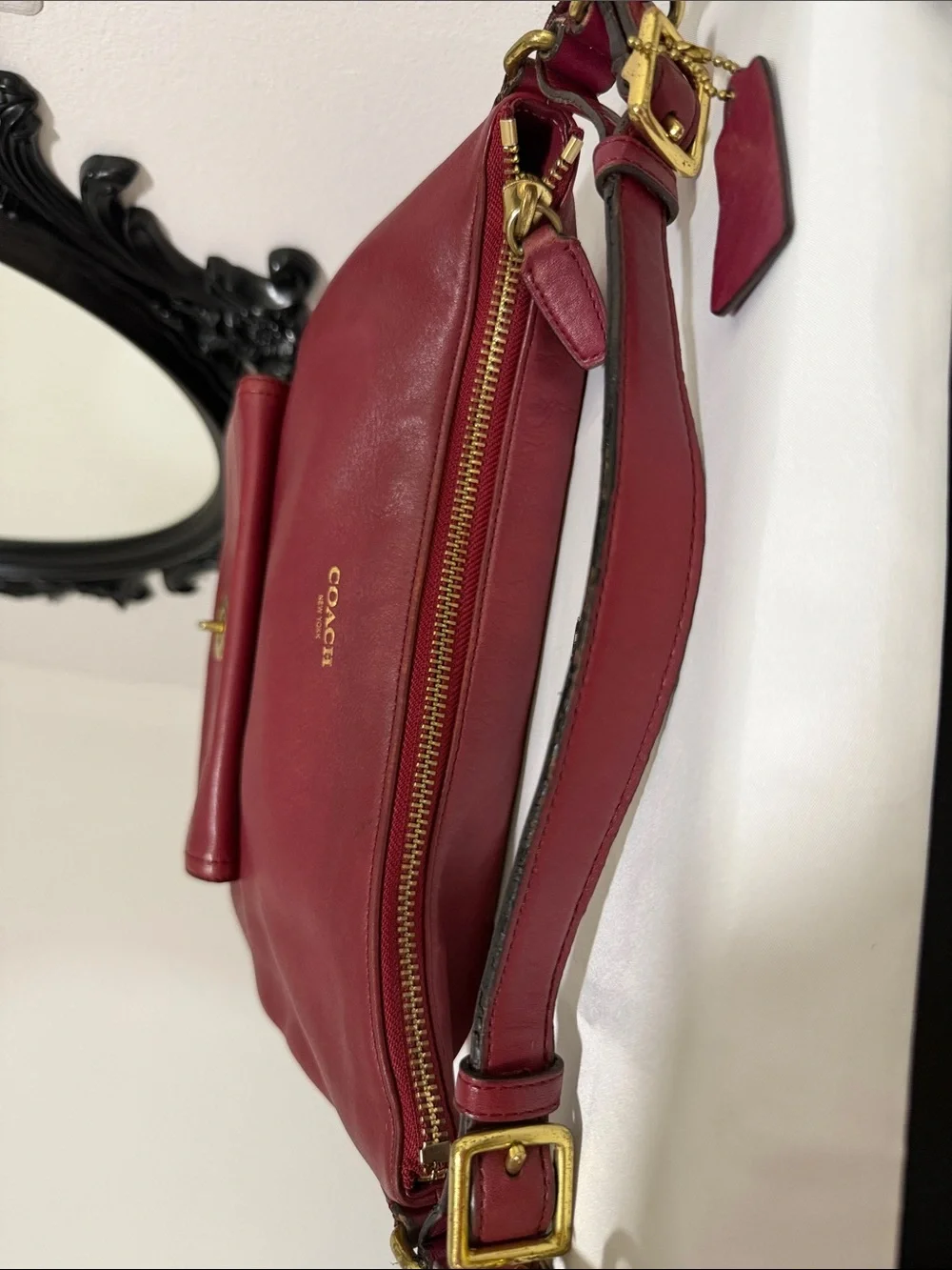 Coach 22381 Burgundy Leather Shoulder Bag with Tassel /long strap🎀